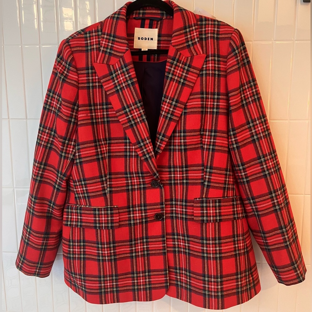 Boden Red Plaid Blazer Jacket Women’s Size 14